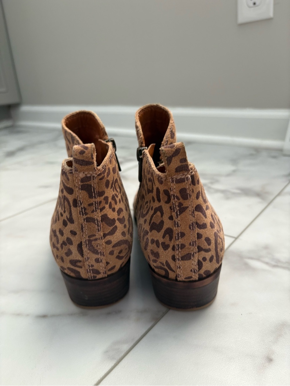Lucky Brand Leopard Print Suede Ankle Booties - Tan/Brown - Picture 5 of 8